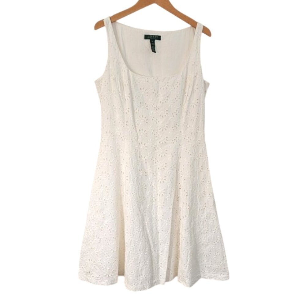 LRL 100% Cotton White‎ Eyelet Dress Size 12